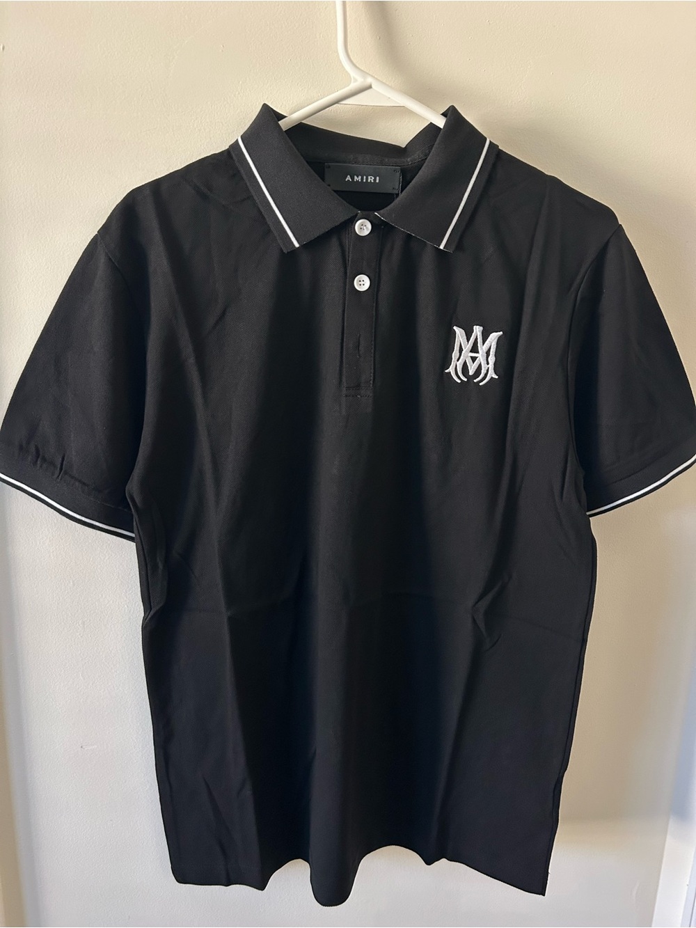 AMIRI Black Polo with White Trim and Embroidered Logo